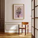 Room view with a matted frame of A vintage pastel pencil illustration, a potted plant