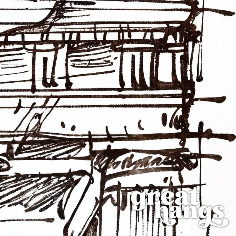 Closeup view of A contemporary ink sketch, greek architecture