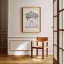 Room view with a matted frame of A contemporary ink sketch, greek architecture