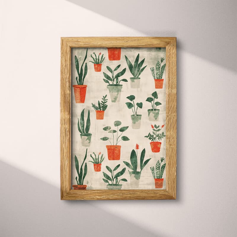 Full frame view of A rustic textile print, potted plant pattern