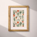 Matted frame view of A rustic textile print, potted plant pattern