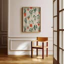 Room view with a full frame of A rustic textile print, potted plant pattern