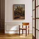 Room view with a full frame of An impressionist oil painting, an orange tree