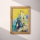 Full frame view of A vintage pastel pencil illustration, a castlel on a mountain