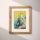 Matted frame view of A vintage pastel pencil illustration, a castlel on a mountain