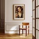 Room view with a matted frame of An art deco oil painting, a woman with a champagne glass