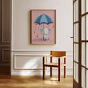 Room view with a full frame of A cute simple cartoon drawing, an elephant under an umbrella