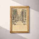 Full frame view of A vintage pencil sketch, library stacks, distant view