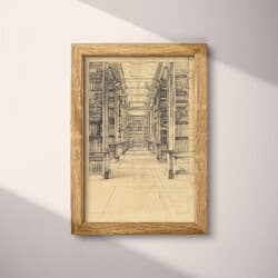 Library Stacks Digital Download | Library Wall Decor | Architecture Decor | Beige, Black and Gray Print | Vintage Wall Art | Office Art | Back To School Digital Download | Autumn Wall Decor | Pencil Sketch
