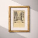 Matted frame view of A vintage pencil sketch, library stacks, distant view