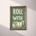 Full frame view of A vintage linocut print, the words "ROLL WITH IT" with a roll of toilet paper