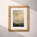 Matted frame view of An impressionist oil painting, birds in a cloudy sky, distant view