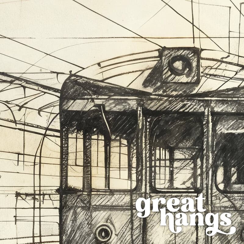 Closeup view of A vintage graphite sketch, train station